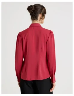 Basque Long Sleeve Tie Blouse in Cardinal