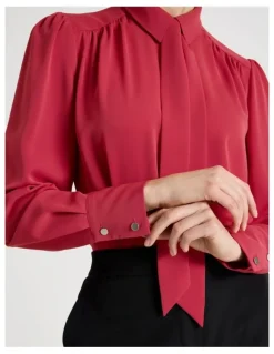Basque Long Sleeve Tie Blouse in Cardinal