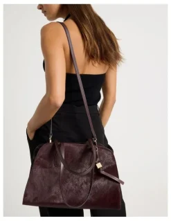Basque Melrose Calf Hair Leather Tote Bag in Plum