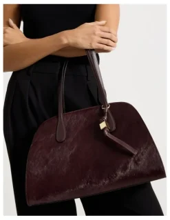 Basque Melrose Calf Hair Leather Tote Bag in Plum