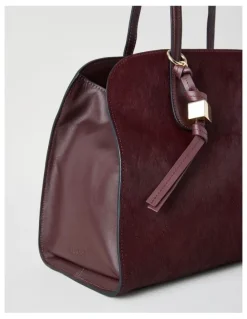 Basque Melrose Calf Hair Leather Tote Bag in Plum