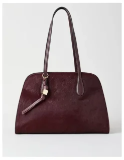 Basque Melrose Calf Hair Leather Tote Bag in Plum
