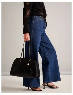 Basque Melrose Leather Tote Bag in Black