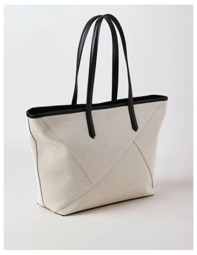 Basque Monica Leather Tote Bag in Natural/Black