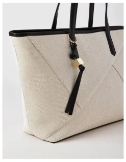 Basque Monica Leather Tote Bag in Natural/Black