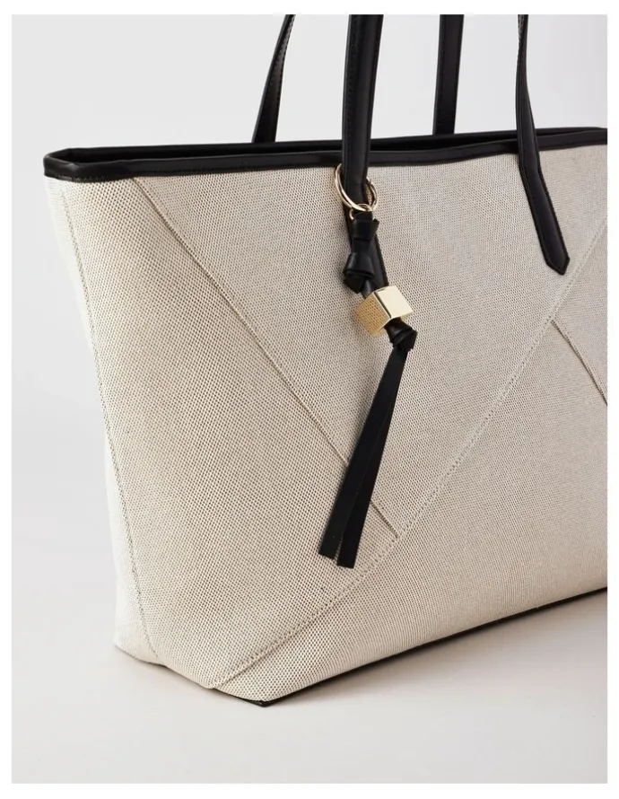 Basque Monica Leather Tote Bag in Natural/Black