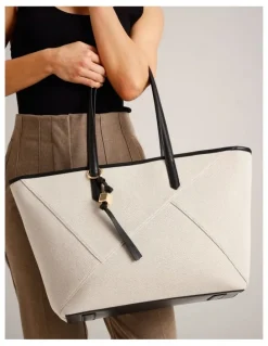 Basque Monica Leather Tote Bag in Natural/Black