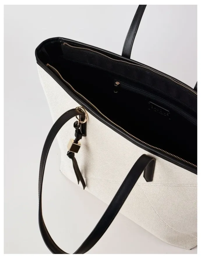 Basque Monica Leather Tote Bag in Natural/Black
