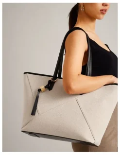 Basque Monica Leather Tote Bag in Natural/Black