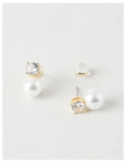 Basque Pearl and Diamante Stud Earrings
