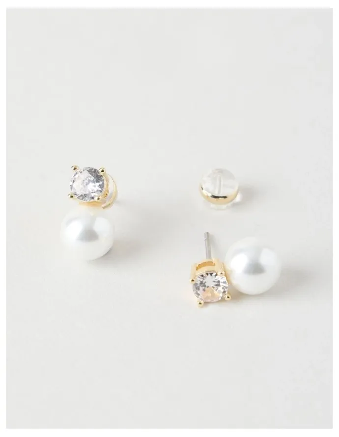 Basque Pearl and Diamante Stud Earrings