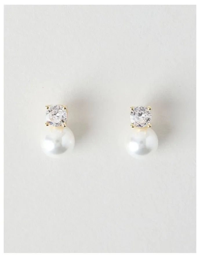 Basque Pearl and Diamante Stud Earrings