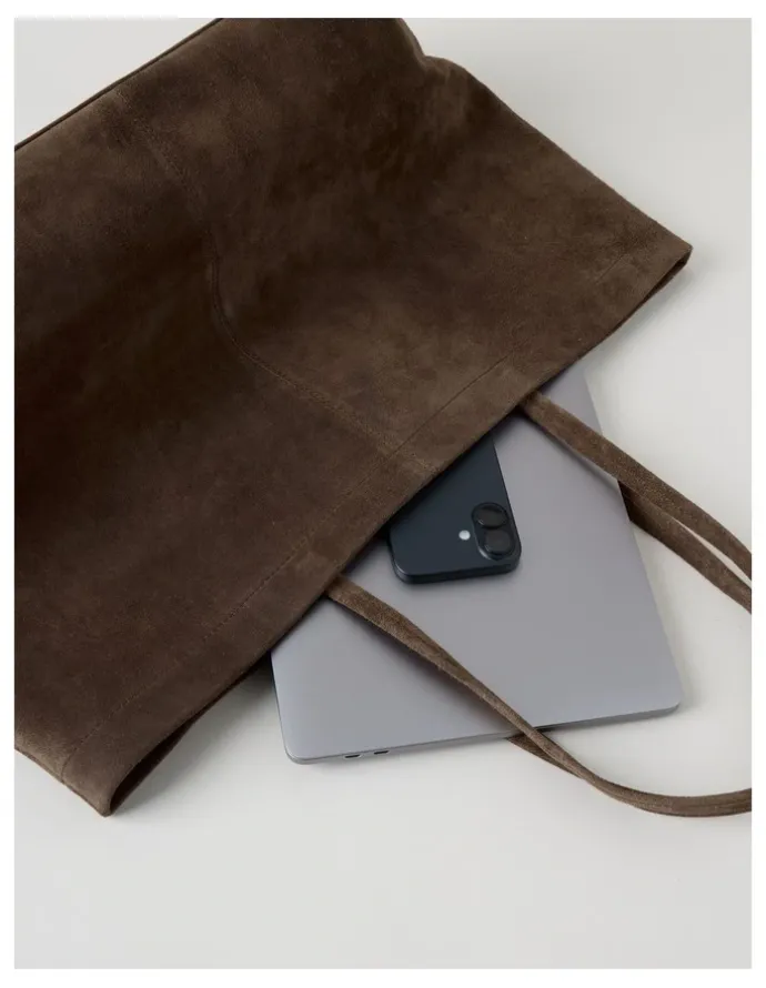 Basque Phoenix Suede Leather Tote Bag in Espresso