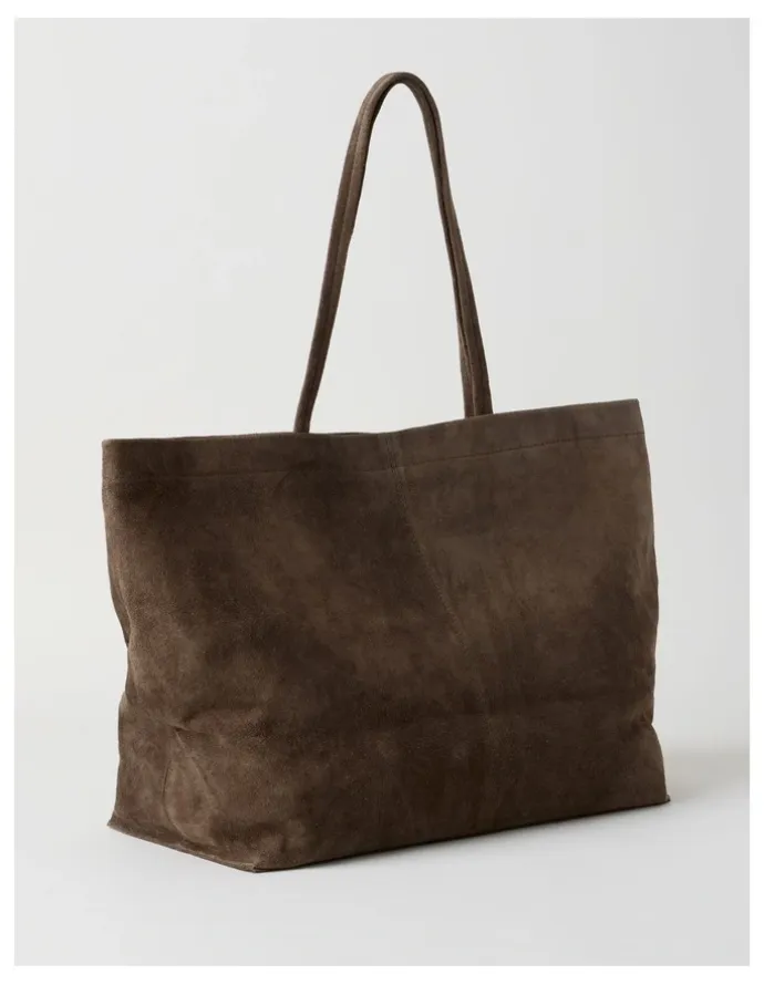 Basque Phoenix Suede Leather Tote Bag in Espresso