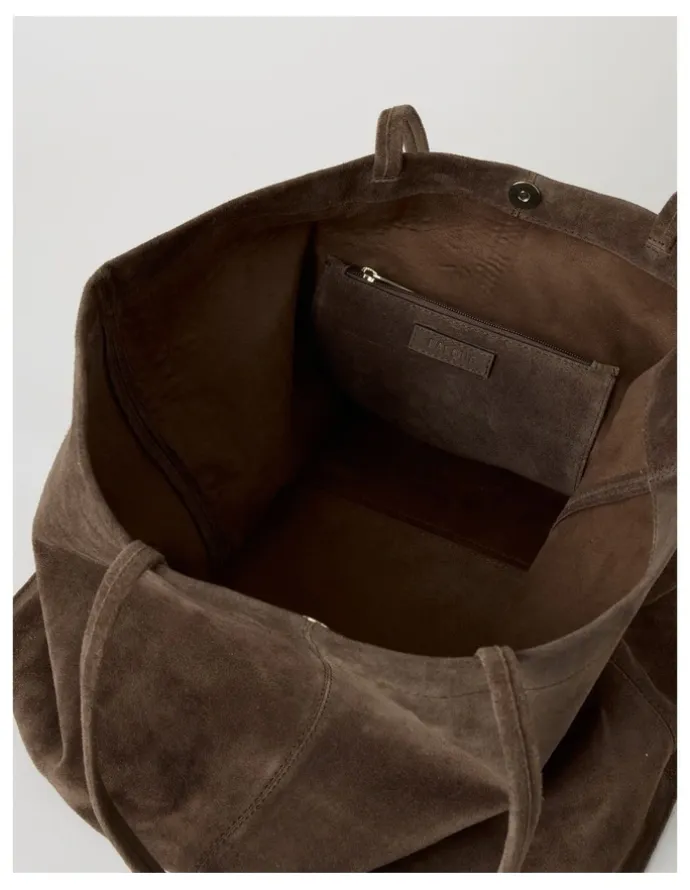 Basque Phoenix Suede Leather Tote Bag in Espresso