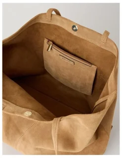 Basque Phoenix Suede Leather Tote Bag in Caramel