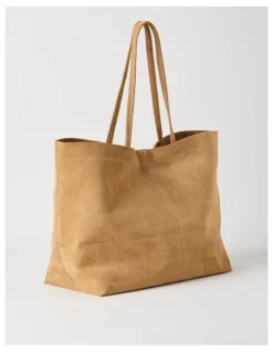 Basque Phoenix Suede Leather Tote Bag in Caramel