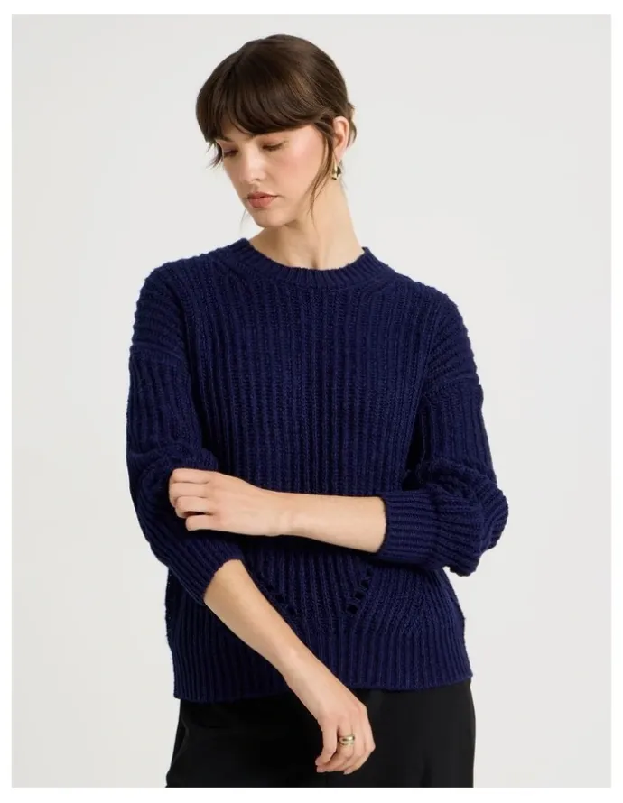 Basque Pointelle Knit in Navy