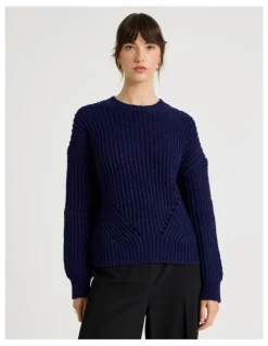 Basque Pointelle Knit in Navy