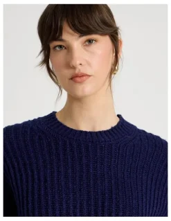 Basque Pointelle Knit in Navy