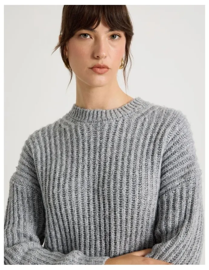 Basque Pointelle Knit in Light Grey