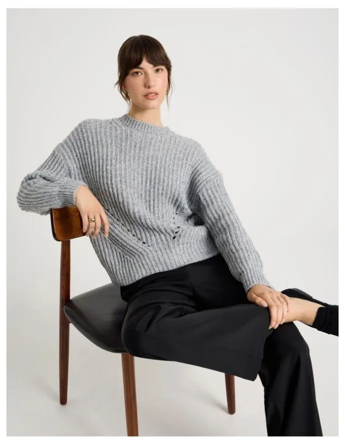 Basque Pointelle Knit in Light Grey
