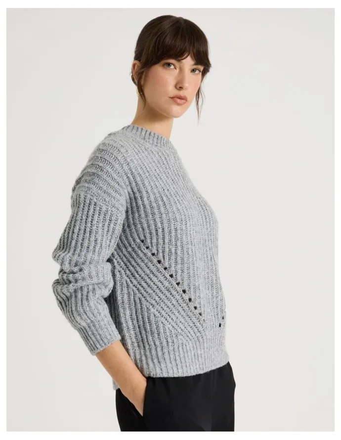 Basque Pointelle Knit in Light Grey