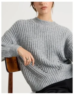 Basque Pointelle Knit in Light Grey