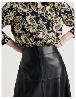 Basque PU Midi Skirt in Black