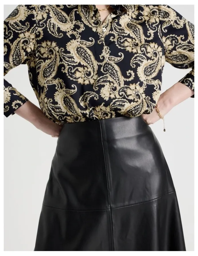 Basque PU Midi Skirt in Black
