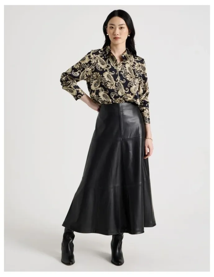 Basque PU Midi Skirt in Black