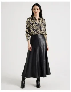 Basque PU Midi Skirt in Black