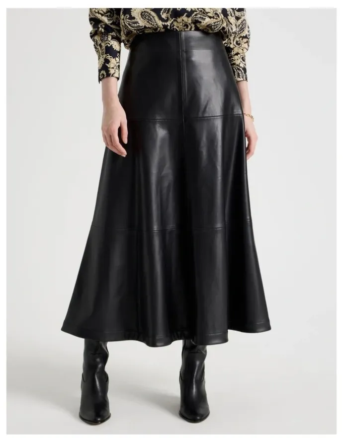 Basque PU Midi Skirt in Black