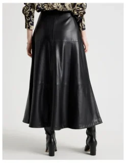 Basque PU Midi Skirt in Black