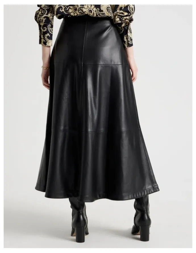 Basque PU Midi Skirt in Black