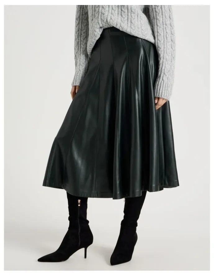 Basque PU Midi Skirt in Forest