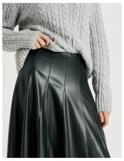 Basque PU Midi Skirt in Forest