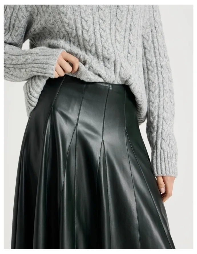 Basque PU Midi Skirt in Forest