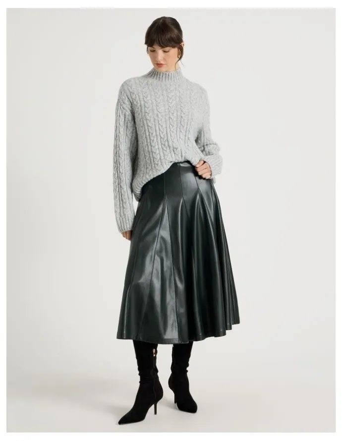 Basque PU Midi Skirt in Forest