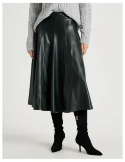 Basque PU Midi Skirt in Forest