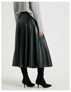 Basque PU Midi Skirt in Forest