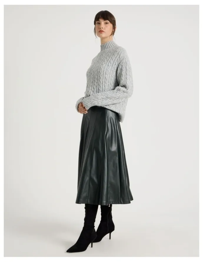 Basque PU Midi Skirt in Forest