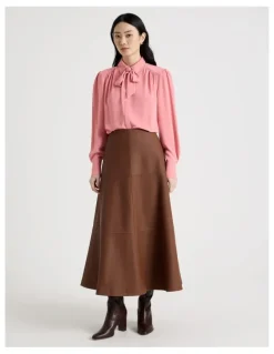 Basque PU Midi Skirt in Tan