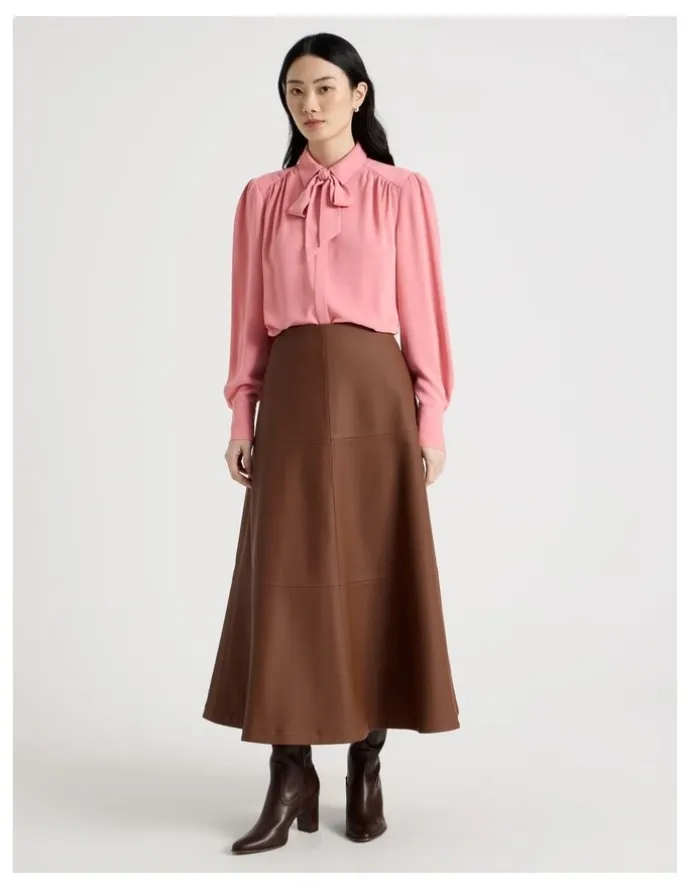 Basque PU Midi Skirt in Tan