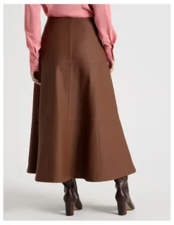 Basque PU Midi Skirt in Tan