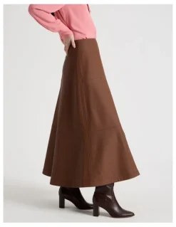 Basque PU Midi Skirt in Tan