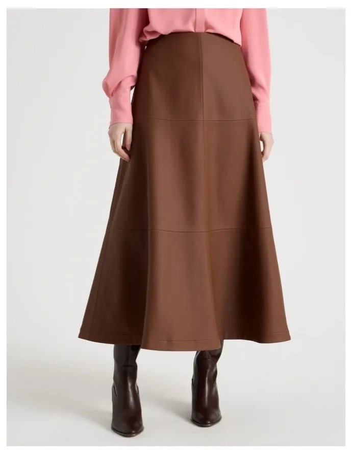 Basque PU Midi Skirt in Tan