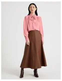 Basque PU Midi Skirt in Tan