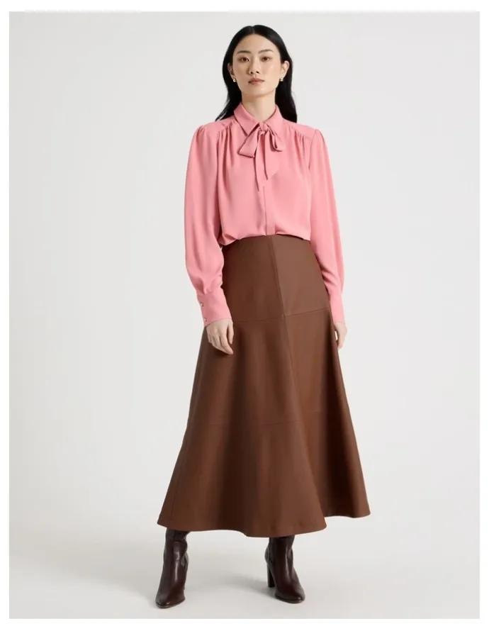 Basque PU Midi Skirt in Tan