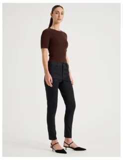 Basque Sateen Twill Five Pocket Pants in Black